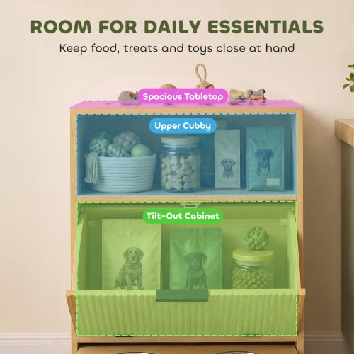 PawHut Dog Feeding Station with Storage & 2 Elevated Bowls, Oak - Image 7