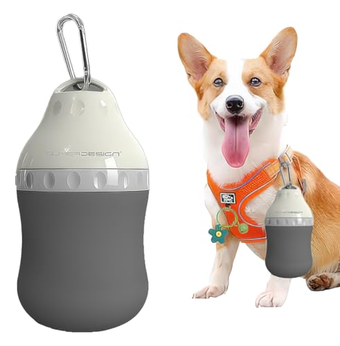Dog Travel Water Bottle Detachable Bowl Leak Proof Portable ,Silicone Bottle Body,Collapsible and Suitable for Small Pets for Outdoor Walking, Hiking, Travel (Gray, 400ml)