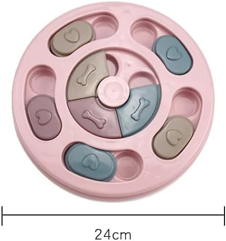 Interactive Dog Puzzle Toy, Adjustable Difficulty Treat Dispenser, Round Food Puzzle Feeder for Mental Stimulation & Enrichment, Slow Feeding Board, Pink