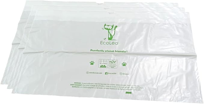 EcoLeo, Compostable Cat Litter Box Liners for Automatic Litter Box, Compatible with Litter-Robot 4/3, Leo's Loo Too & Catlink, Plant-based, Drawstring Liner Bags for Waste Drawer, Improved, Thicker