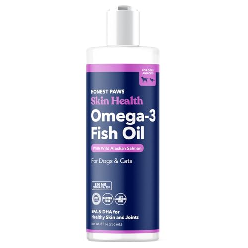 Honest Paws Salmon Oil for Dogs - Omega 3 Wild Alaskan Salmon Fish Oil - Healthy Skin, Joints, Nutritional Support, Shiny Coat - Fatty Acid, Pollock Oil - Sustainably Sourced - 8 Oz