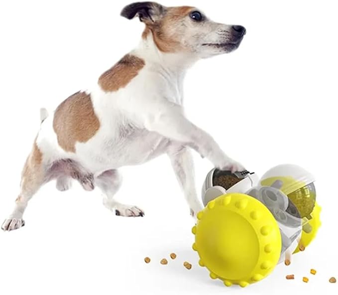 Electric Treat Dispenser Puzzle Toy for Cats & Dogs, Self-Moving Gravity Rolling Interactive Pet Toy with Adjustable Food Leak Hole, Boredom Buster for Indoor Play, Yellow