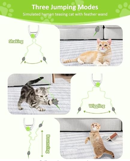 KWV Interactive Cat Toys for Indoor Cats - Automatic Flying Bird Feather Wand Chase Exercise Enrichment Stimulation, Rechargeable Durable Kitten & Adult Cat Electric Hanging Toy for Cats (Light Blue)