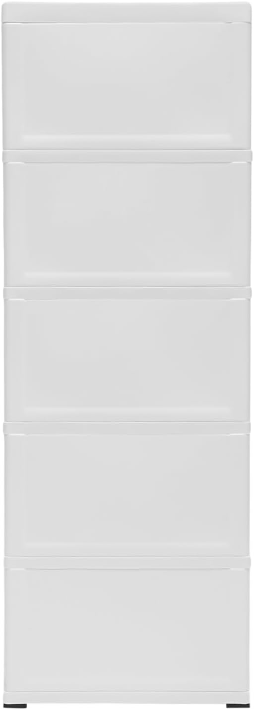 Plastic Drawers Dresser Storage Cabinet with Wheels,5 Drawer Stackable Vertical Clothes Storage Tower,Organizer Unit for Bathroom Entryway Bedroom Living Room,White