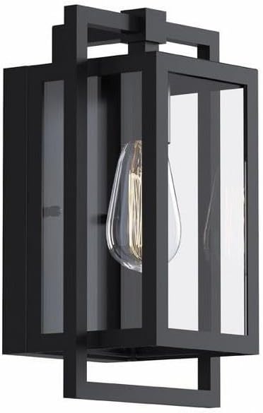Kichler Goson 12" Outdoor Wall Light in Black, 1-Light Modern Exterior Wall Lantern with Clear Glass for Porch, Patio, Garage, (12" H x 7" W x 6" L), 59085BK