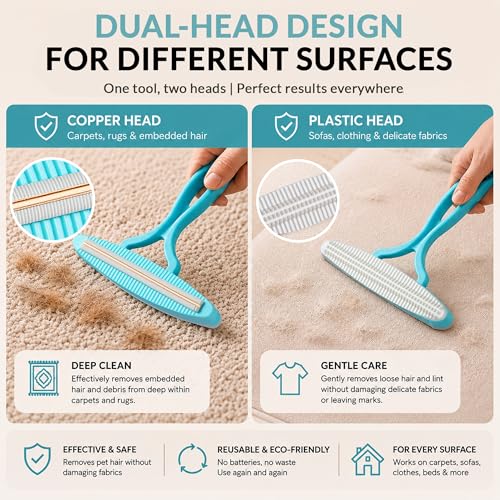 Pet Hair Remover 2-Pack – Reusable Detachable Dual-Sided Tools for Carpet, Furniturer, Car, Manual Dog and Cat Hair Removal Set