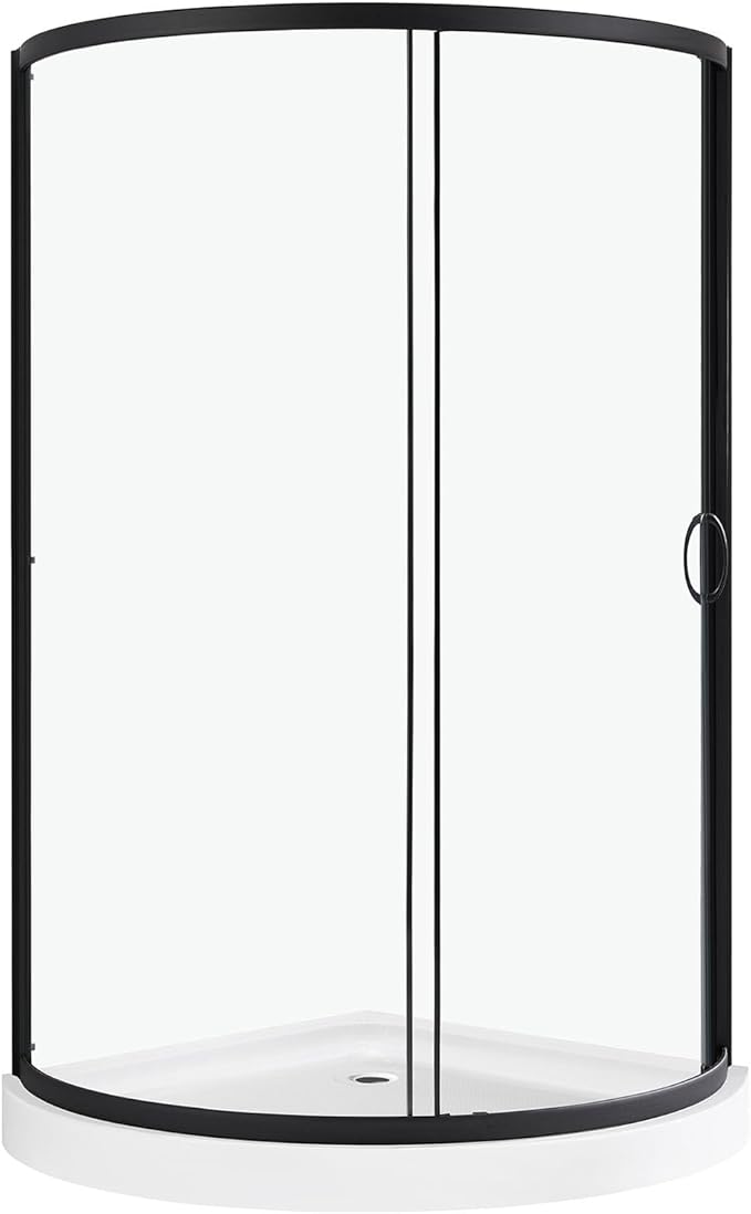 OVE Decors Breeze 36 in. Corner Shower Clear Sliding Door with Base in Black Finish