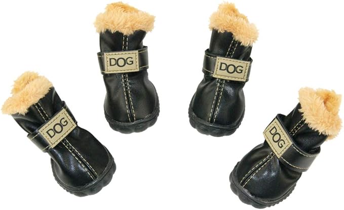 WINSOON Puppy Dog Shoes for Small Dogs Medium and Large Dogs,Dog Winter Boots,Pet Paw Protectors Covers, Snow Booties for Hiking Set of 4 (Size 4, Black)
