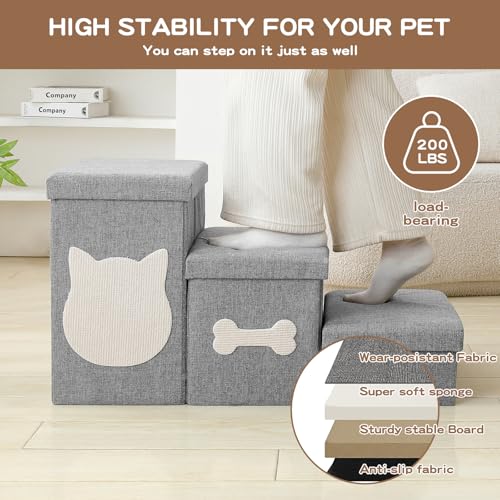 3-Step Dog Stairs for Small Dogs, Folding Dog Steps for Bed, Grey - Image 8