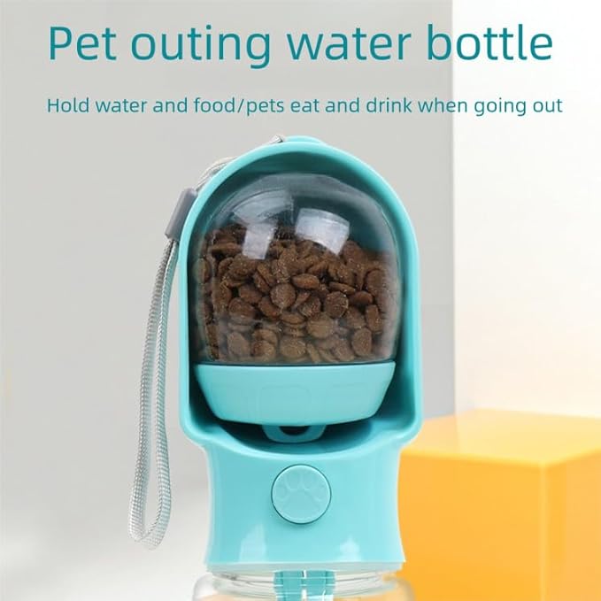 11oz Portable Dog Water Bottle with 6oz Food Container - Leakproof Travel Dispenser for Cats, Dogs & Service Animals, Dog Walking Accessories-Blue