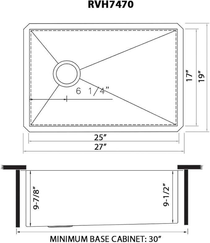 Ruvati 27-inch Slope Bottom Offset Drain Undermount Kitchen Sink Single Bowl - RVH7470