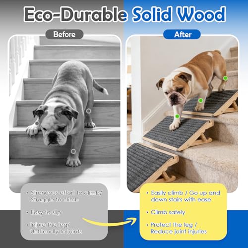 Adjustable Dog Ramp for Stairs, 2-Height Foldable Wooden - Image 7