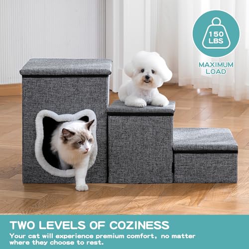 17"H Cat Stairs for Old Cats, Dog Stairs for Small Dogs, Grey - Image 7