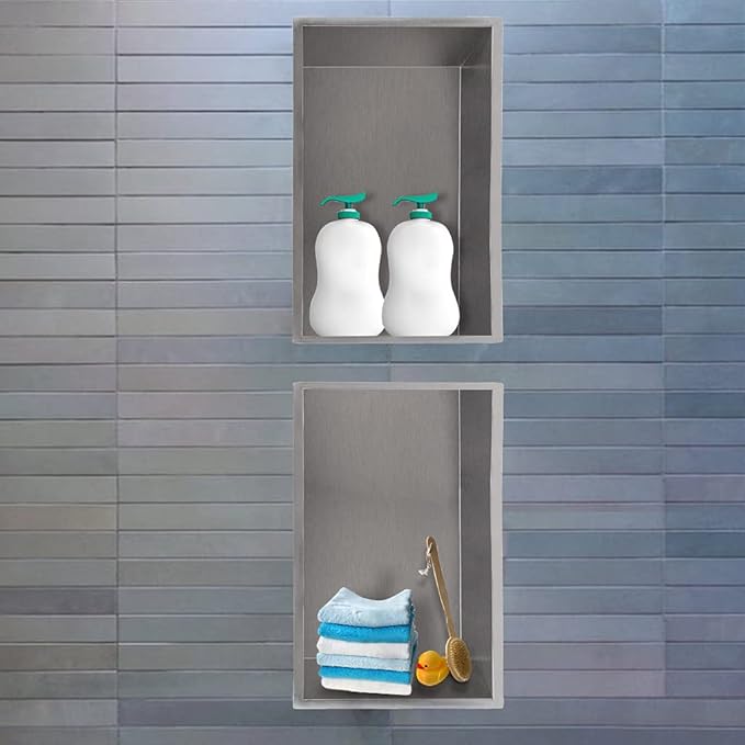 24"×12" Shower Niche Brushed Stainless Steel, Recessed Shower Caddy, Bathroom Shelf Insert Fits for 22.8"x11" Wall Hole Installation (Nickel)