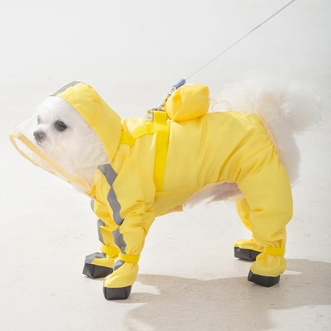 Full Coverage Small Dog Raincoat, Waterproof with Four-Leg Protection, Ideal for Teddy Bears, Includes Waterproof Mini Backpack (Yellow, X-Small(Suggest Weight 1.3-3.3lb))