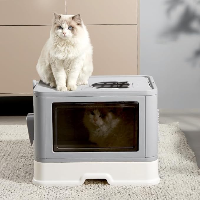 Foldable Box, Enclosed Potty with Scoop, Front Entry Top Exit Cat Litter, Closed Smell Proof Anti Splashing, Drawer Type Cat Litter Easy to Clean