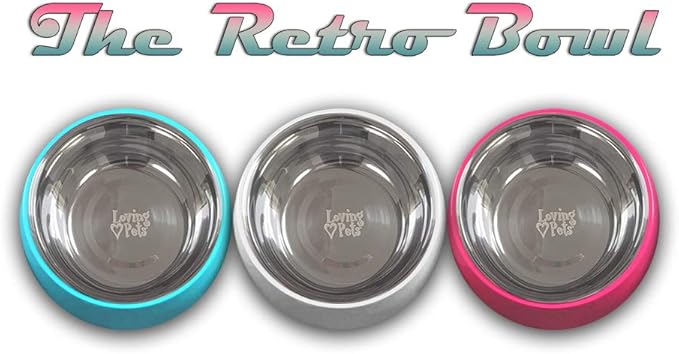 Loving Pets - Retro Bowl Dog Food Water Bowl No Tip Stainless Steel Elevated Pet Bowl No Skid Spill Proof (Small, Blue)