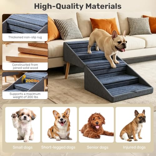 2-in-1 Foldable Dog Stairs for Couch, Wooden Pet Steps Ottoman - Image 7