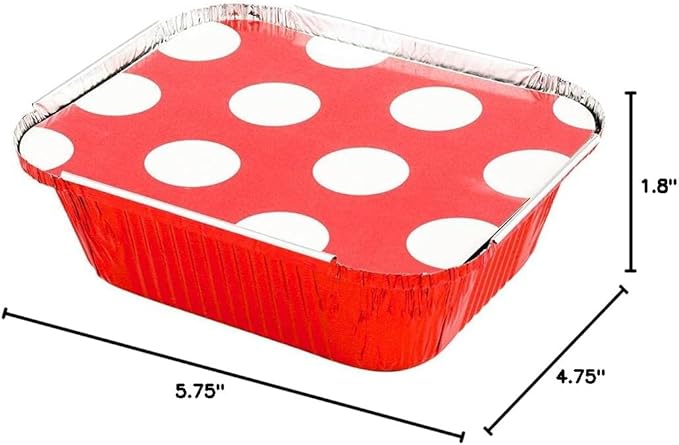 Restaurantware 12 Ounce Disposable Takeout Containers 50 Rectangle Food Containers - With Polka Dot Lids Red Takeaway Containers Aluminum Delivery Containers Freezable