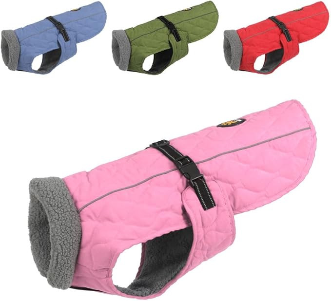 Dog Coats for Cold Weather, Fleece Lining Small/Medium/Large Dog Jackets for Winter, Reflective Adjustable Doggie Winter Clothes for X-Large Dogs, Pink XL