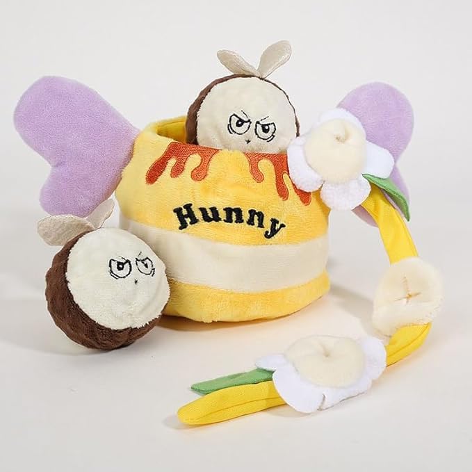 Honey Jar Snuffle & Squeaky Toy Set for Dogs – Interactive Foraging Puzzle with Treat Mat, Squeaky Bee & Chew Rope, Multi-Sensory Mental Enrichment Game for Small Medium Pets