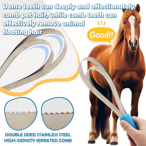 1 Set Dual-Sided Shedding Blade Dog Hair Brush, Stainless Steel Coarse and Fine Teeth Blade Shedding Tool, Brush Scraper with Rubber Handle, for Dogs、Horses、Cattles/Sheep(Single Loop+Double Loops)