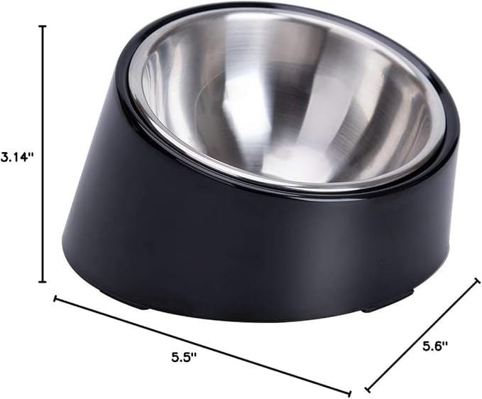 SuperDesign Mess Free 15° Slanted Bowl for Dogs and Cats, Tilted Angle Bulldog Bowl Dog Feeder, Non-Skid & Non-Spill, Easier to Reach Food L/2 Cup Dark Black