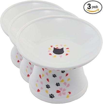Necoichi Extra Wide Raised Cat Food Bowl, Elevated, Prevent Neck & Whisker Fatigue, Dishwasher and Microwave Safe, No.1 Seller in Japan! (Sakura Limited Edition, Extra Wide) (Pack of 3)