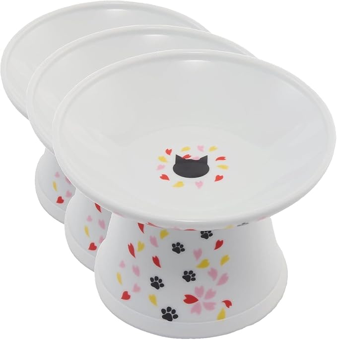 Necoichi Extra Wide Raised Cat Food Bowl, Elevated, Prevent Neck & Whisker Fatigue, Dishwasher and Microwave Safe, No.1 Seller in Japan! (Sakura Limited Edition, Extra Wide) (Pack of 3)
