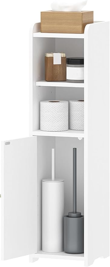 Bathroom Storage Cabinet, Small Corner Floor Cabinet with Doors and Adjustable Shelf, Narrow Toilet Paper Cabinets, Bathroom Organizer for Small Spaces, White BC19703X