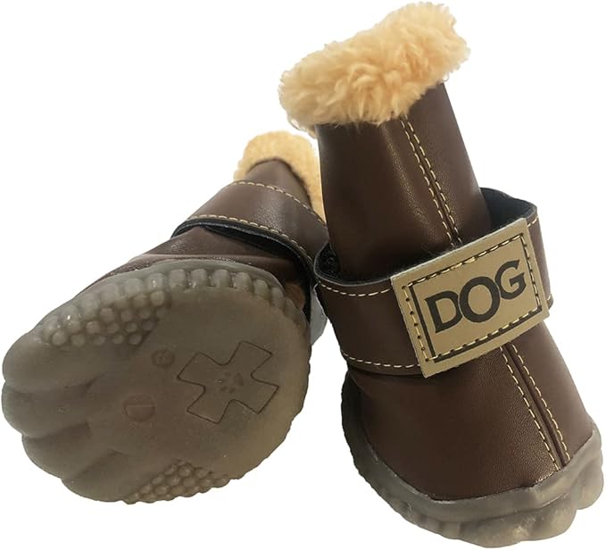 WINSOON Dog Australia Boots Pet Antiskid Shoes Winter Warm Skidproof Sneakers Paw Protectors 4-pcs Set (Size 4, Dark Brown)