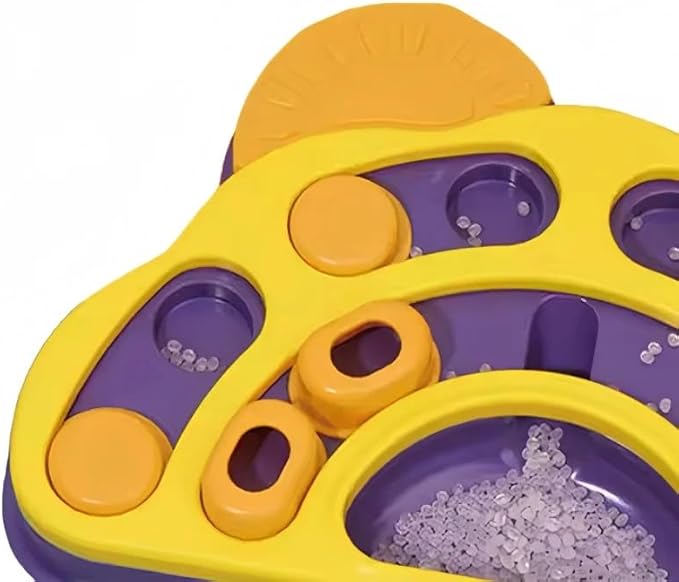 Dog Puzzle Feeder Slow Feeding Bowl, Interactive Treat & Kibble Puzzle Toy for Dogs, Sliding Compartments Food Puzzle Feeder for Enrichment, Non-Slip Feeding Game (Yellow/Purple)