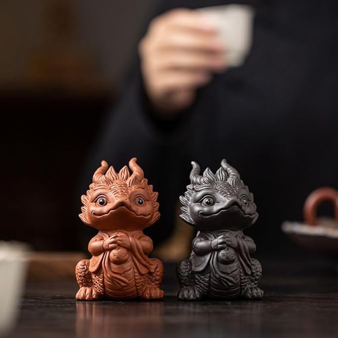 Chinese Zisha Dragon Tea Pet, Handmade Purple Clay Tea Pet for Kung Fu Tea Tray, Ceramic Decorate Kungfu Tea Tray Accessories (K)