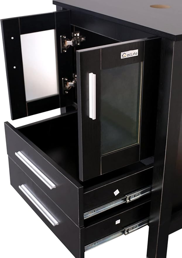 eclife 24" Modern Bathroom Vanity Sink Combo Freestanding Cabinet with Soft Closing Door, Without Vessel Sink, Faucet, Drain (Black Vanity Only)