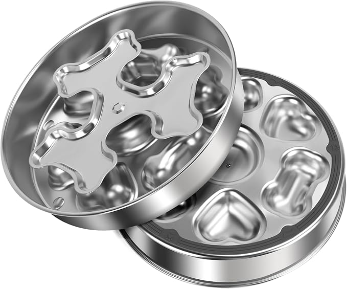 Slow Feeder Dog Bowl, Food Grade 304 Stainless Steel Dog Bowls, Heavy Duty with Non-Slip Rubber Base, 2 Cups Capacity Metal Pet Dish for Healthy Eating