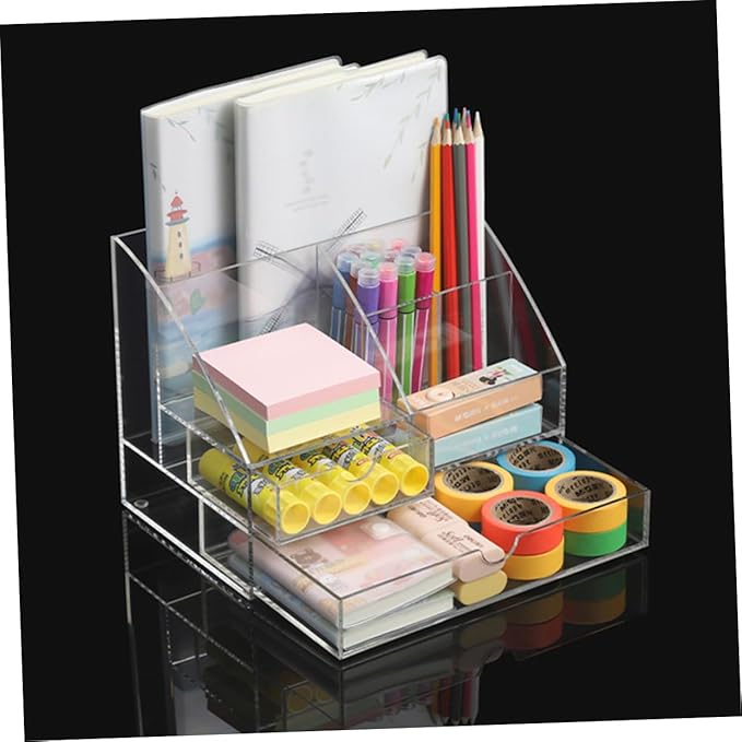 Ciieeo Acrylic Desk Organizer Drawer Multi-compartment Pen and Lipstick Holder for Home and Office Storage Box for Cosmetics and Accessories Birthday Mother Day