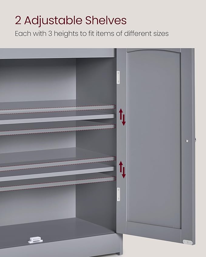 VASAGLE Bathroom Storage Cabinet, Bathroom Floor Cabinet with 2 Doors, 2 Adjustable Shelves, 11.8 x 23.6 x 39.4 Inches, Freestanding, for Dining Room, Kitchen, Living Room, Dove Gray BBC770GD01S