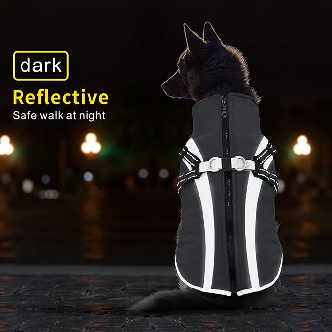 Mosucoirl Warm Dog Coats Vest, Waterproof Dogs Jacket Reflective Fleece Pet Winter Cold Weather Coat Dogs Clothes Cozy Snow Jackets Outfits for Small Medium Large Dogs Puppy