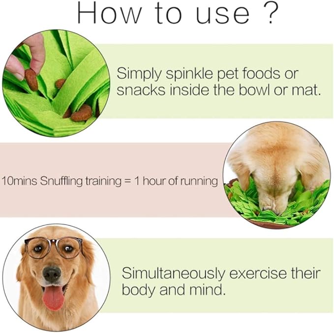 Pet Snuffle Mat for Dogs,19" X 19" Dog Sniffing Pad,Washable Dogs Slow Feeding Bowl, Anti-Slip Dog Foraging Mat Nosework Training Blanket,Dog Treat Dispenser Puzzle Toys,Green