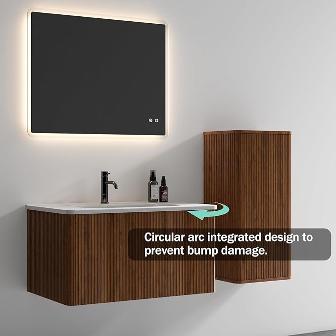 Bathroom Vanity with Sink,Large Storage Wall Mounted Floating Bathroom Vanity with Overflow for Modern Bathroom, One-Piece Sink Basin Minimalist Bathroom Sink Cabinet KD