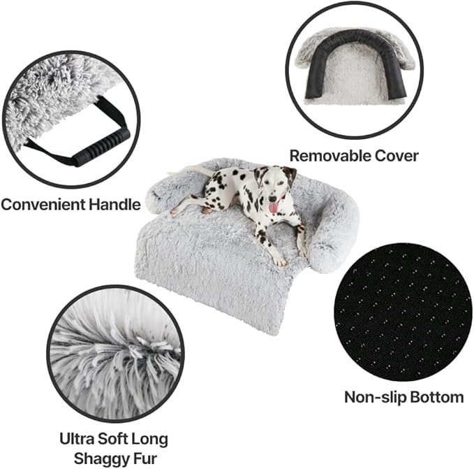 Codi Calming Dog Bed for Couch – Anti-Anxiety Sofa Protector Mat for Medium Dogs, 35''x31''x5'', Machine Washable, Fluffy & Cozy with Non-Slip Bottom, Light Grey