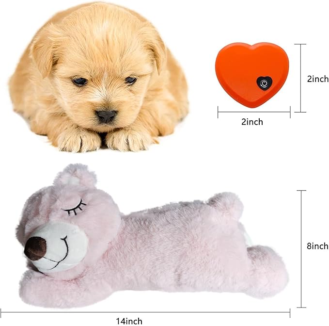 HonourHope Dog Heartbeat Toy for Anxiety Relief, Soft Plush Toy Calming Puppy Behavioral Training Aid Pet Companion Pillow for Puppy Dog Cat Kitty Pets - Bear Pink