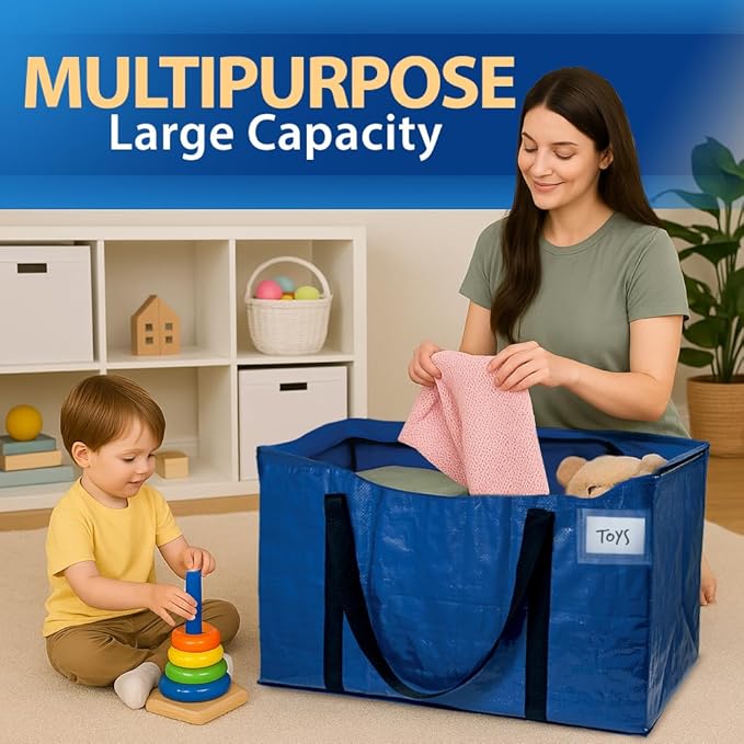 ClearSpace Heavy Duty Moving Bags or Storage Bag – Large Moving Boxes with Backpack Straps, Zippers & Handles – Perfect for Moving, College Dorm, Traveling, Camping, Christmas Decorations, 2 Pack