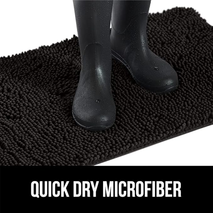 GORILLA GRIP SoakSTOPPER Dog Door Mat, 48x30 Machine Washable Rug Absorbent Doormat Captures Moisture Mud Dirt, Quick Dry Soft Chenille Entryway Rugs Indoor Entrance Mats for Dog Paws, Black