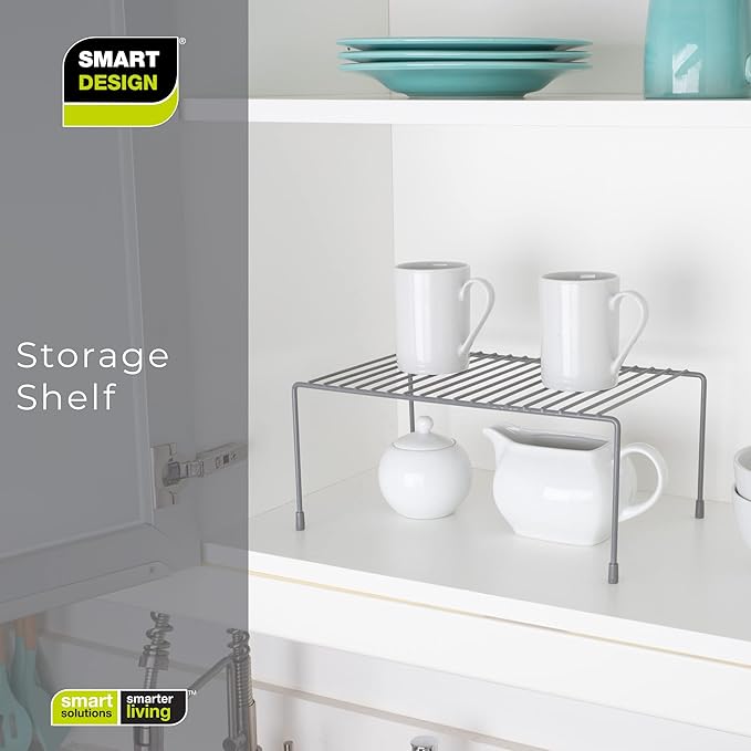 Smart Design Classic Storage Shelf – Medium (8.5 x 13.25 in.), Charcoal Gray – Steel Pantry Organizer with Rust-Resistant Finish and Non-Slip Feet for Easy Home Organization and Storage