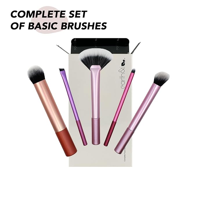 Earth & I 5-Piece Premium Eye Makeup Brush Set – Matte Sateen Pink & Rose Gold Edition – Professional Blending & Mixing Kit – Vegan Synthetic Bristles for Flawless Eyeshadow Application