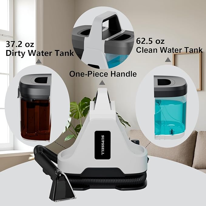 Carpet Spot Cleaner Machine, 16Kpa Portable Deep Cleaner with 62.5oz Tank and for Carpets, Upholstery, Pet Hair,Includes 2 Brushes, Extension Hose (White)