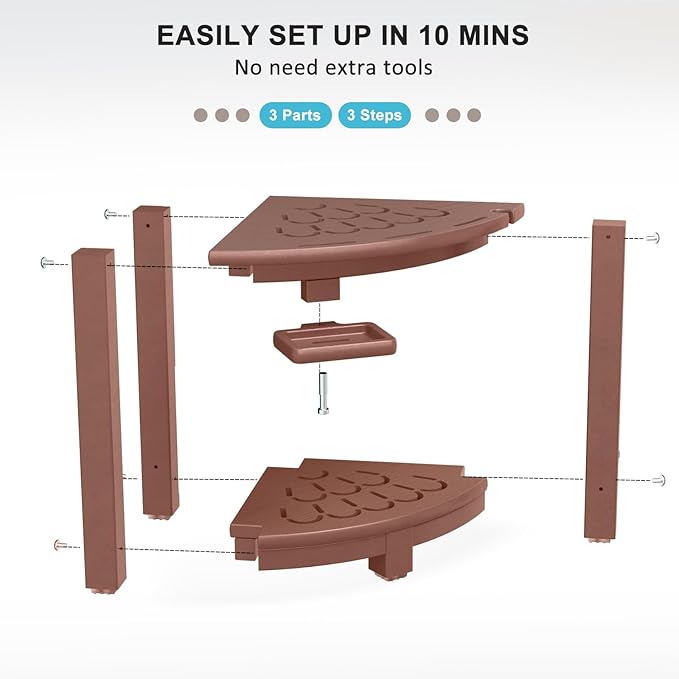nalone Corner Shower Stool, HDPE Shower Bench for Inside Shower, Small Shower Chair Seat for Shaving Legs with Storage Shelf, Soap Box and No-Slip Feet (Brown)