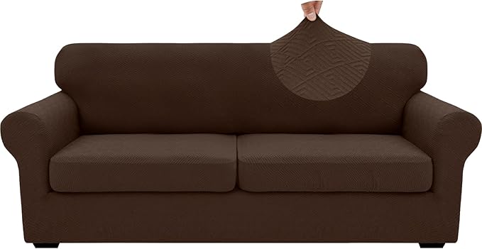 XINEAGE 2025 New 3 Pieces Couch Covers for 2 Extra Large Cushion Sofa Super Stretch Sofa Cover for 2 Large Seat Cushion Universal Loveseat Slip Cover for Living Room (Coffee), 71"-91"(2 Cushions)