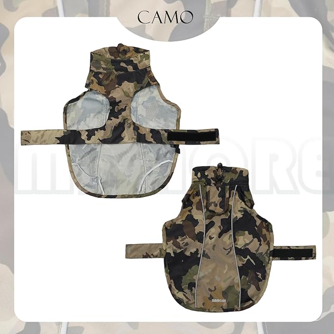 Waterproof Dog Raincoat with Reflective Strip, Adjustable Breathable Rain Coat Jacket with Leash Hole for Dogs (Camo, Medium)
